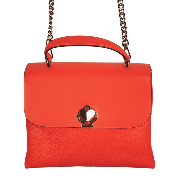 Kate Spade Orange Leather 2-in-1 Satchel or Crossbody Bag Detachable Chain Strap - Picture 5 of 15